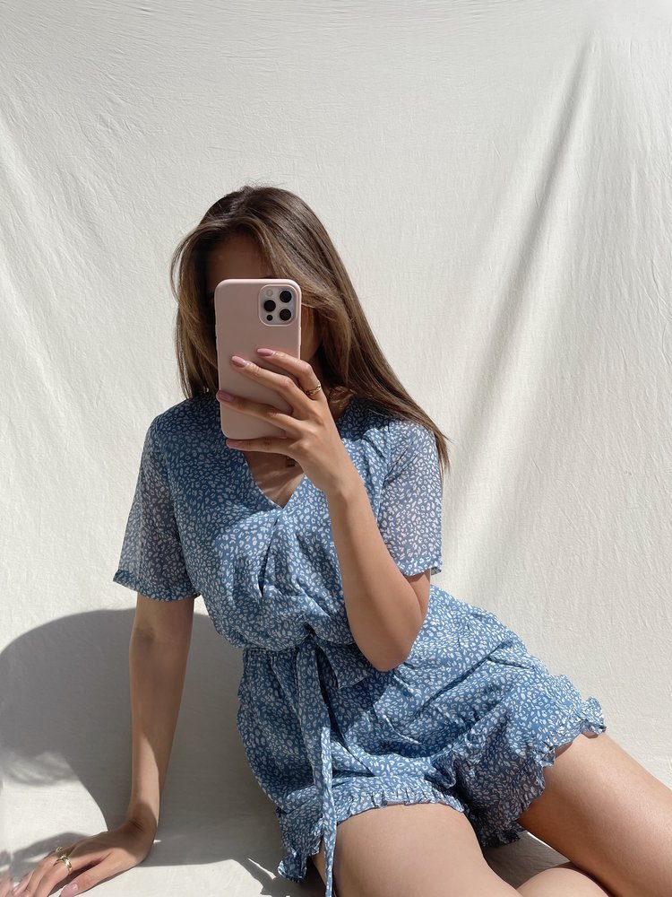 Xari Leopard Playsuit / Blue