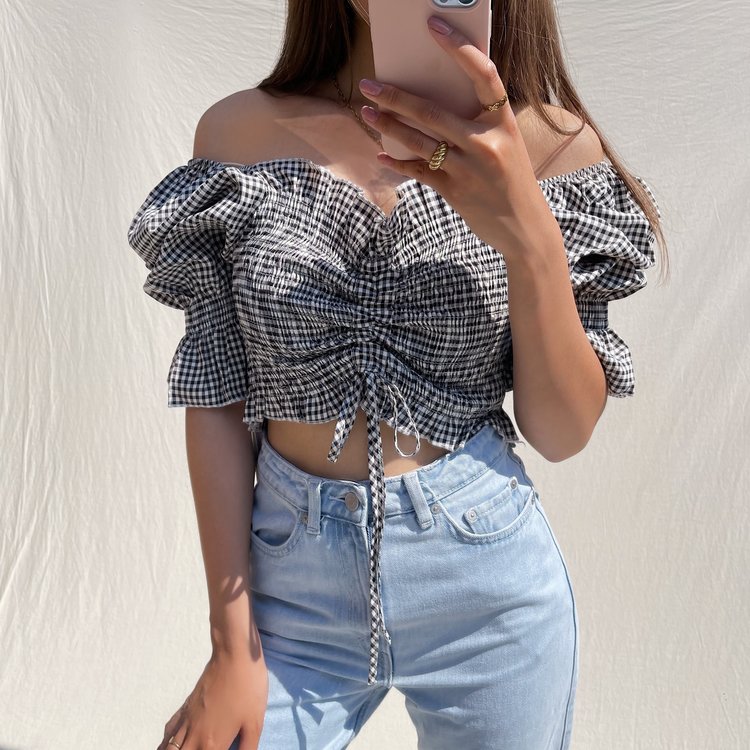 Clarina Vichy Crop Top / Black