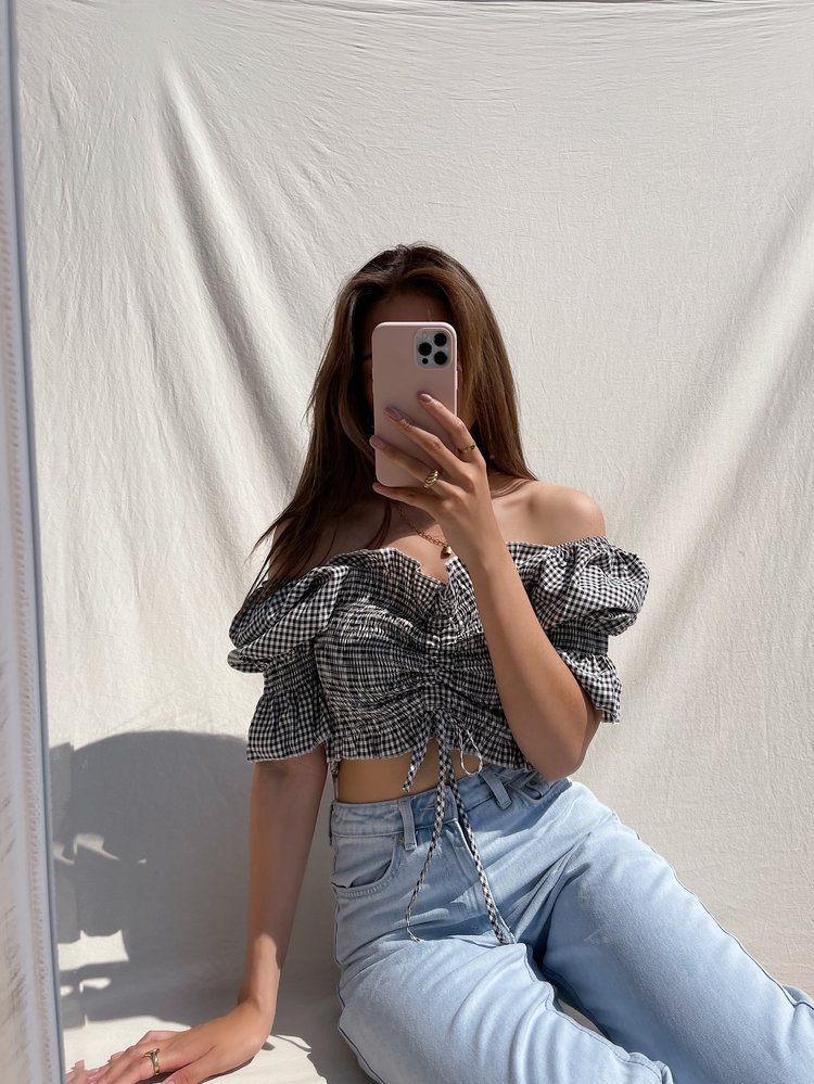 Clarina Vichy Crop Top / Black