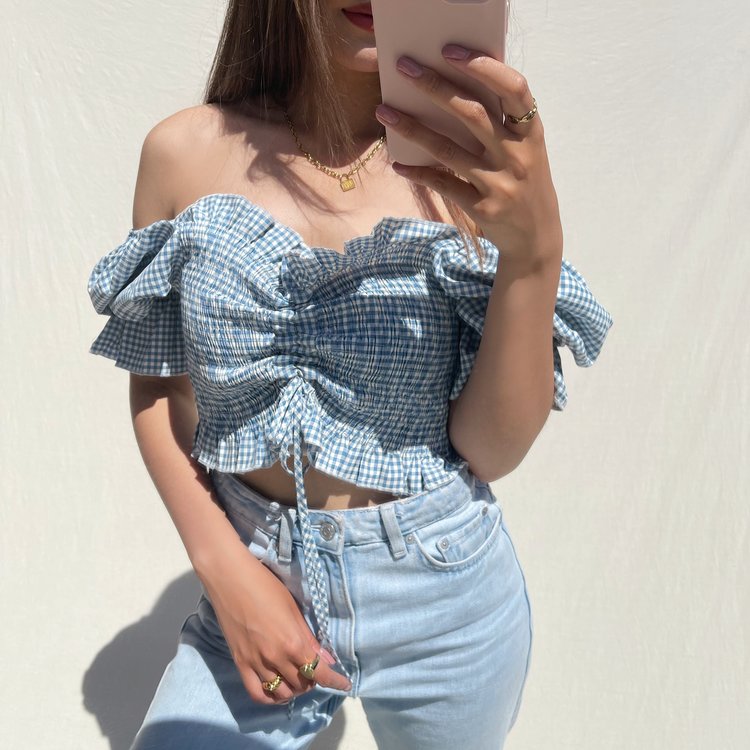 Clarina Vichy Crop Top / Blue