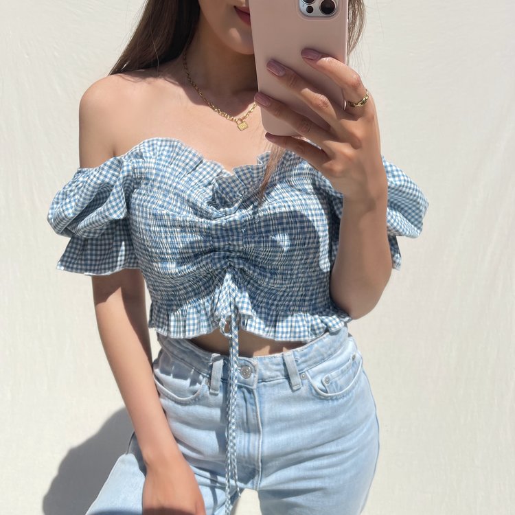 Clarina Vichy Crop Top / Blue