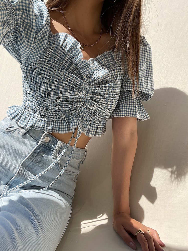 Clarina Vichy Crop Top / Blue