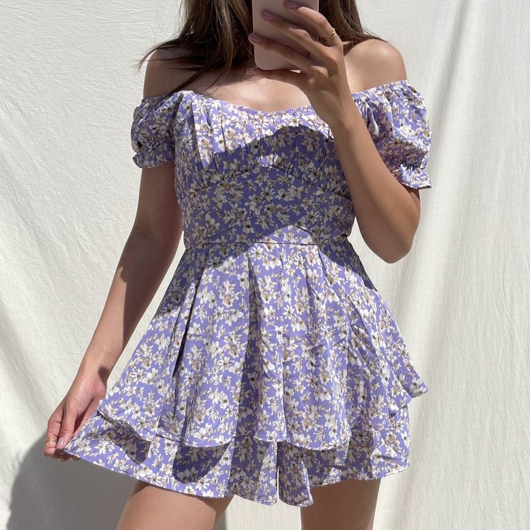 Haruna Flower Playsuit / Lilac