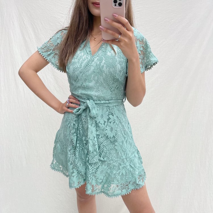 Alaia Flower Lace Dress / Sage Green