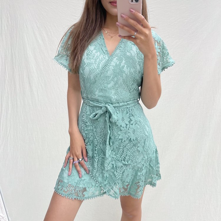 Alaia Flower Lace Dress / Sage Green