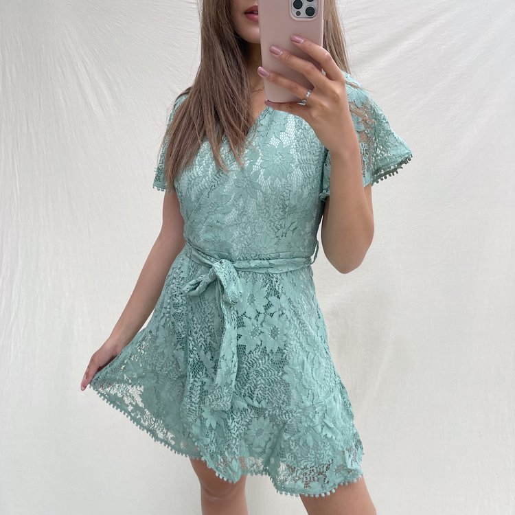 Alaia Flower Lace Dress / Sage Green