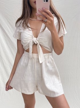 Arisa Linen Playsuit / Beige