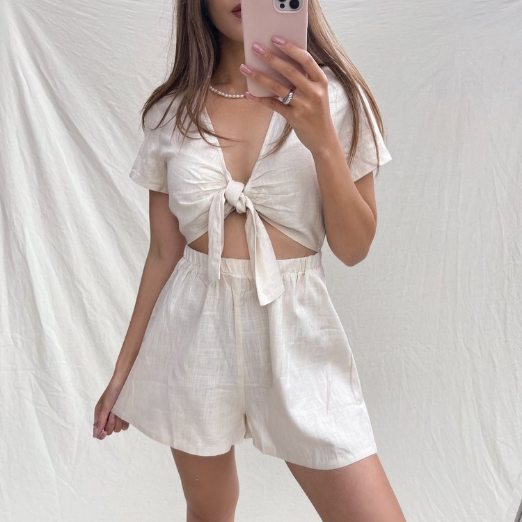 Arisa Linen Playsuit / Beige