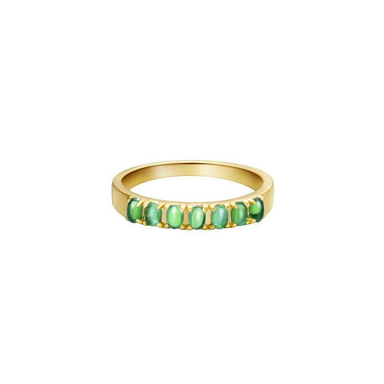 Gold Sparkle Row Ring / Green