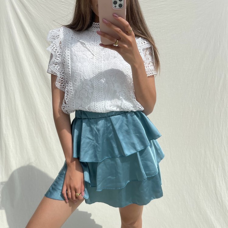 Sophia Satin Skirt / Teal Blue