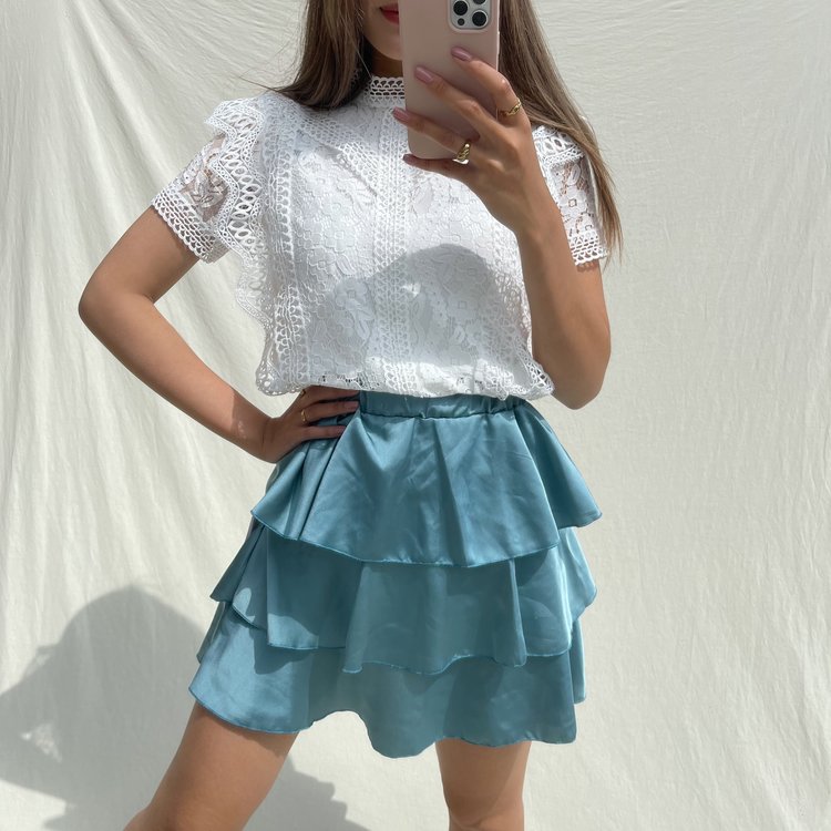 Sophia Satin Skirt / Teal Blue