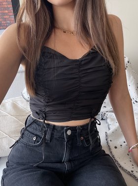 Nimra Ruched Crop Top / Black