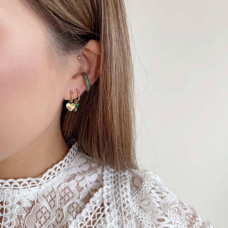 Gold Sparkle Drops Earrings / Green