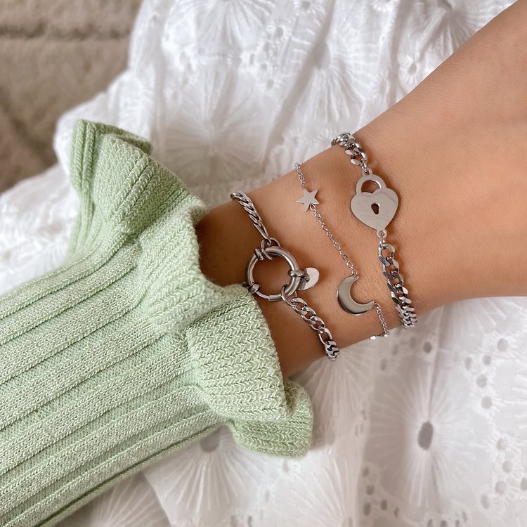 Silver Figaro Chain Ring Bracelet