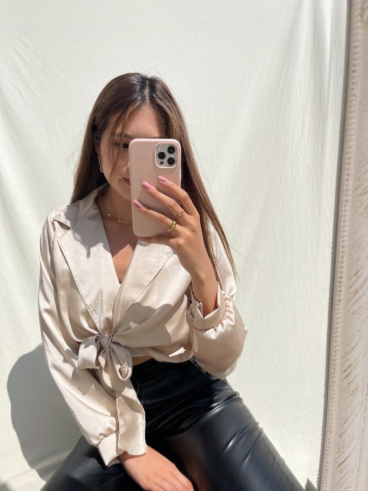 Yanis Satin Tie Top / Beige