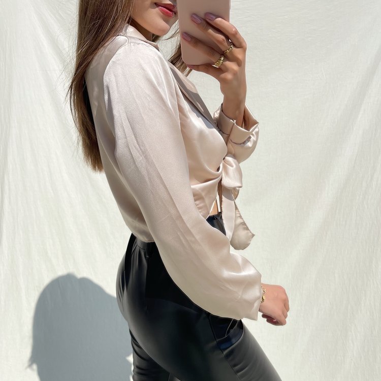 Yanis Satin Tie Top / Beige