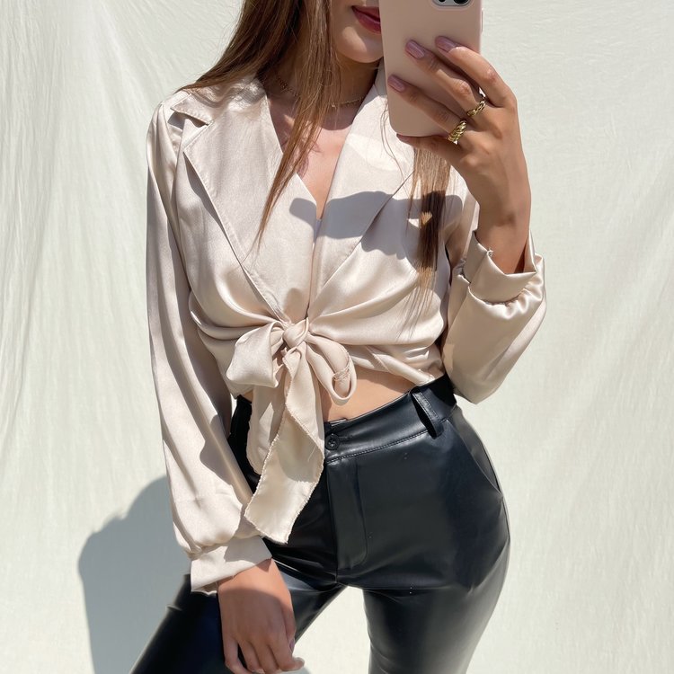 Yanis Satin Tie Top / Beige