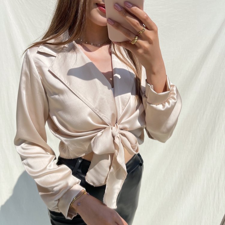 Yanis Satin Tie Top / Beige