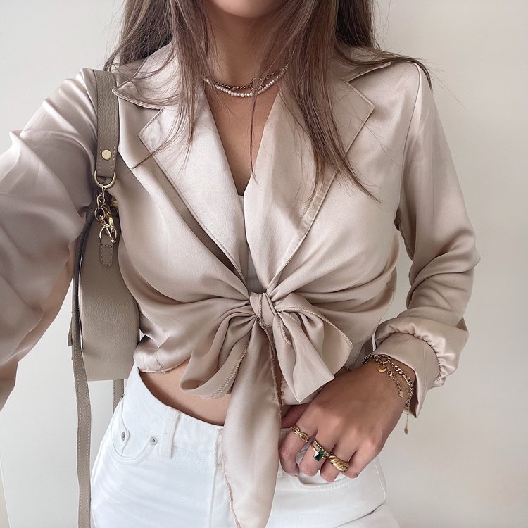 Yanis Satin Tie Top / Beige
