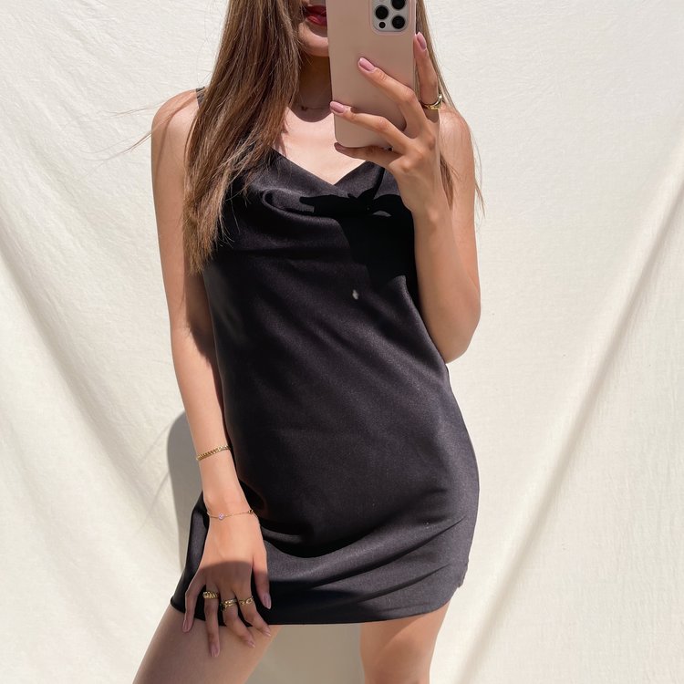 Cassia Satin Slip Dress / Black