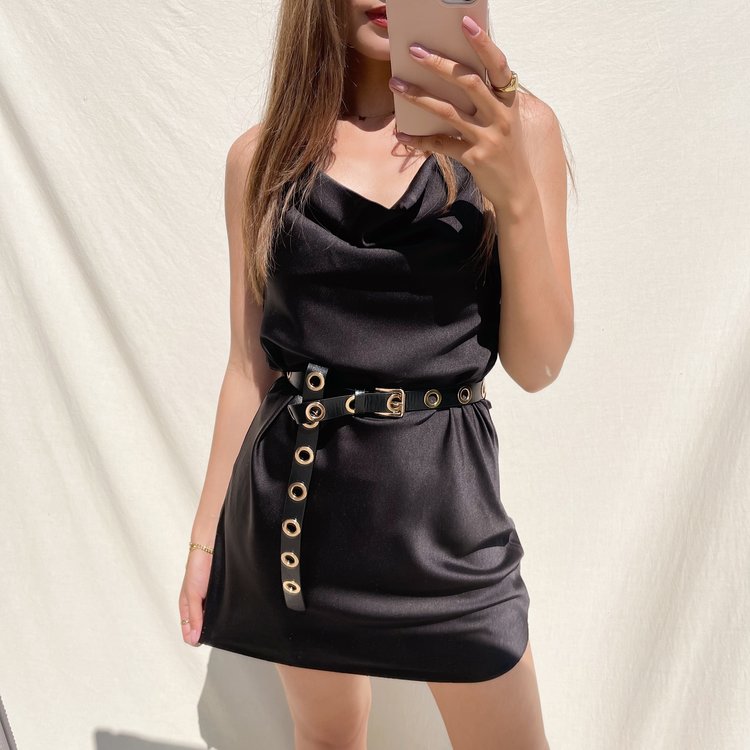 Cassia Satin Slip Dress / Black