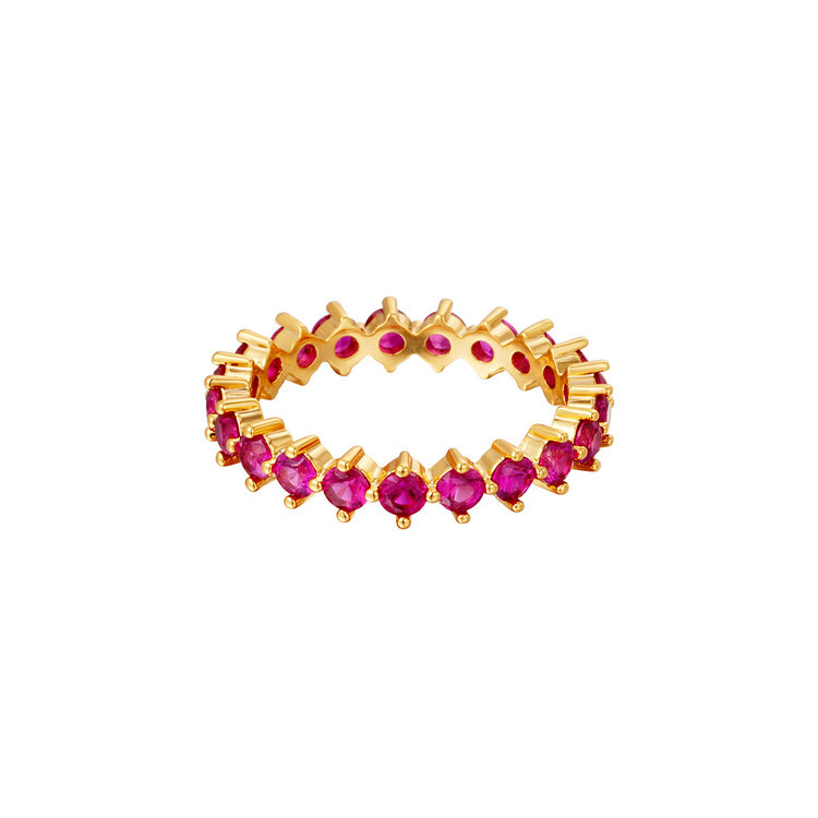 Gold Shiny Crystals Ring / Red