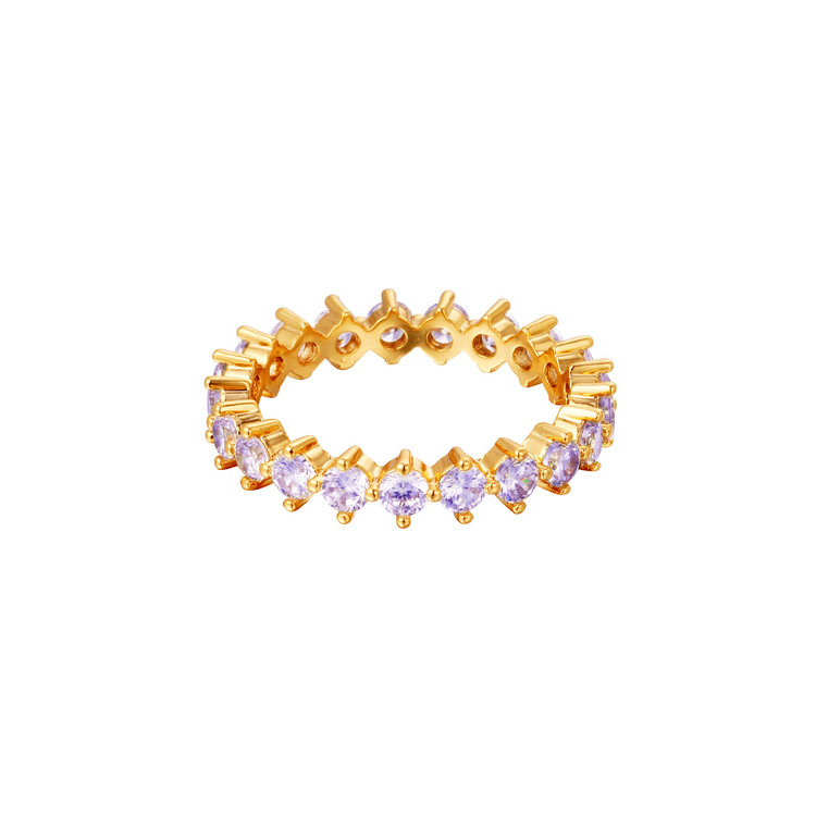 Gold Shiny Crystals Ring / Lilac