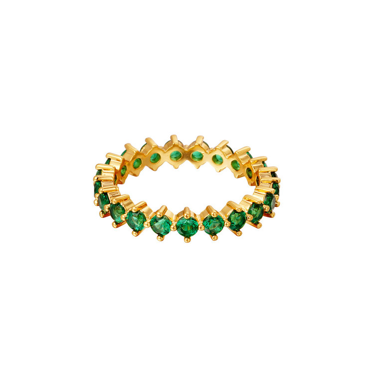 Gold Shiny Crystals Ring / Green