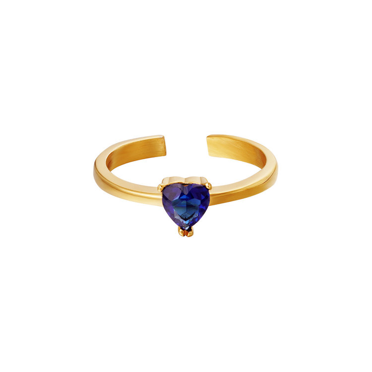 Gold Heart Stone Ring / Blue