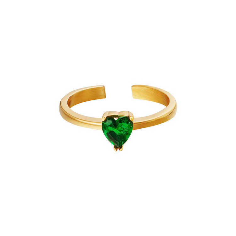Gold Heart Stone Ring / Green