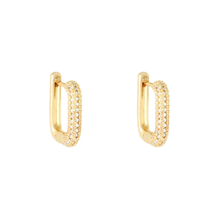 Gold Rectangle Zircon Earrings