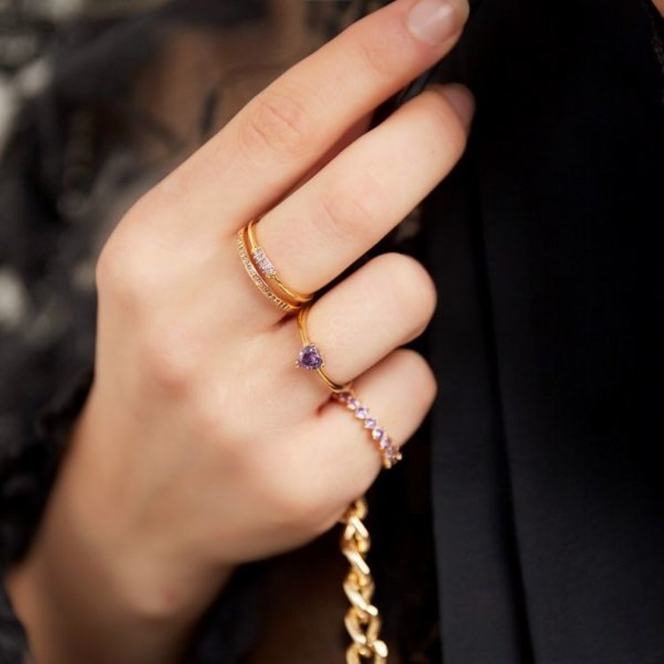 Gold Heart Stone Ring / Blue