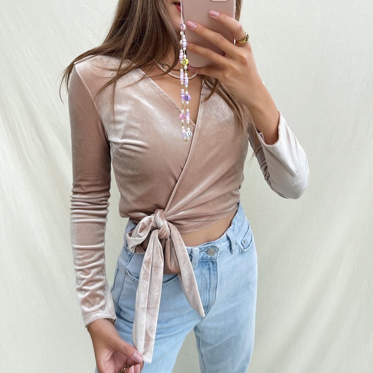 Yoko Velvet Wrap Cardigan /  Light Brown