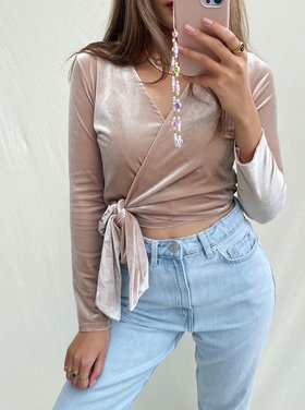 Yoko Velvet Wrap Cardigan /  Light Brown