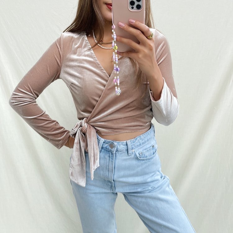 Yoko Velvet Wrap Cardigan /  Light Brown