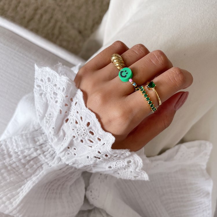 Gold Heart Stone Ring / Green