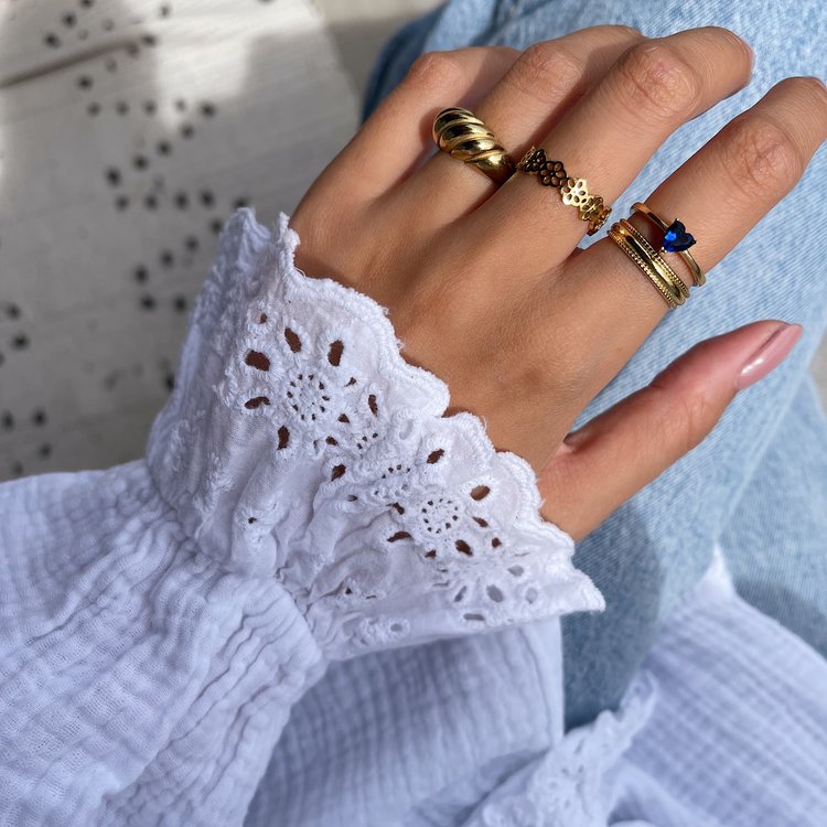 Gold Heart Stone Ring / Blue