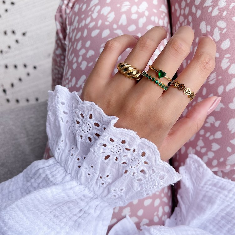 Gold Heart Stone Ring / Green