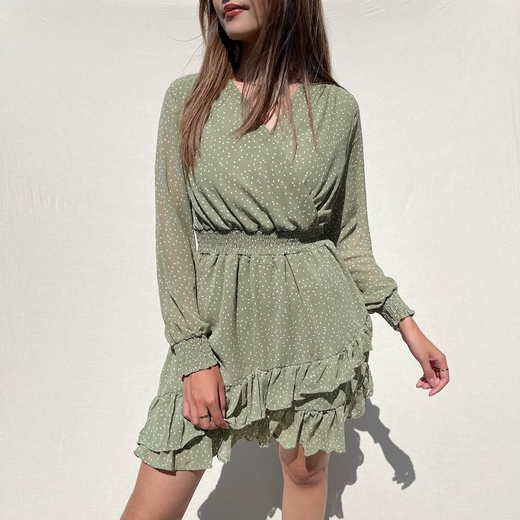 Filippa Dots Ruffle Dress / Sage Green