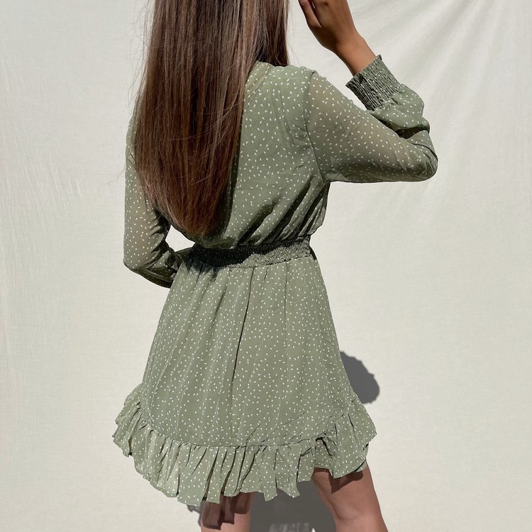 Filippa Dots Ruffle Dress / Sage Green