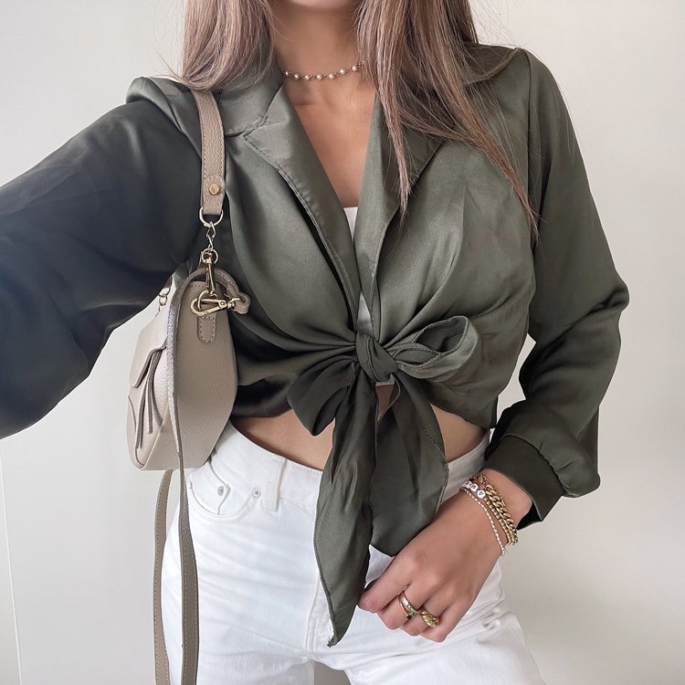 Yanis Satin Tie Top / Army Green