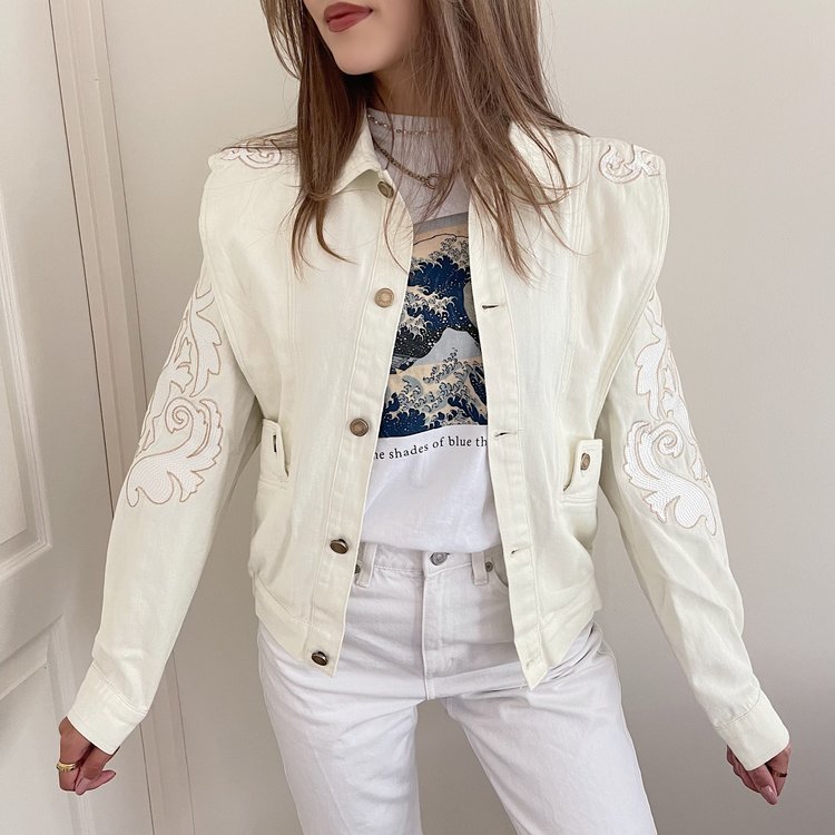 Zola Embroidered Denim Jacket / Off white