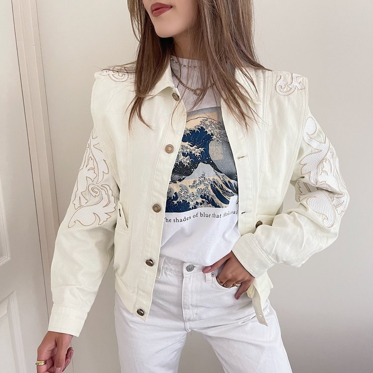 Zola Embroidered Denim Jacket / Off white