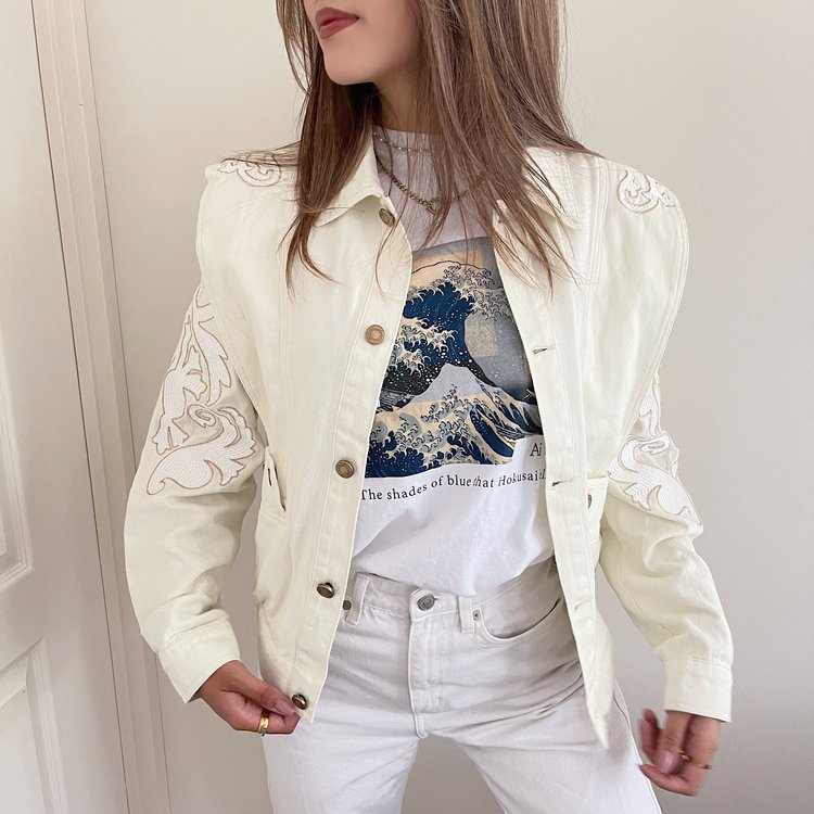 Zola Embroidered Denim Jacket / Off white