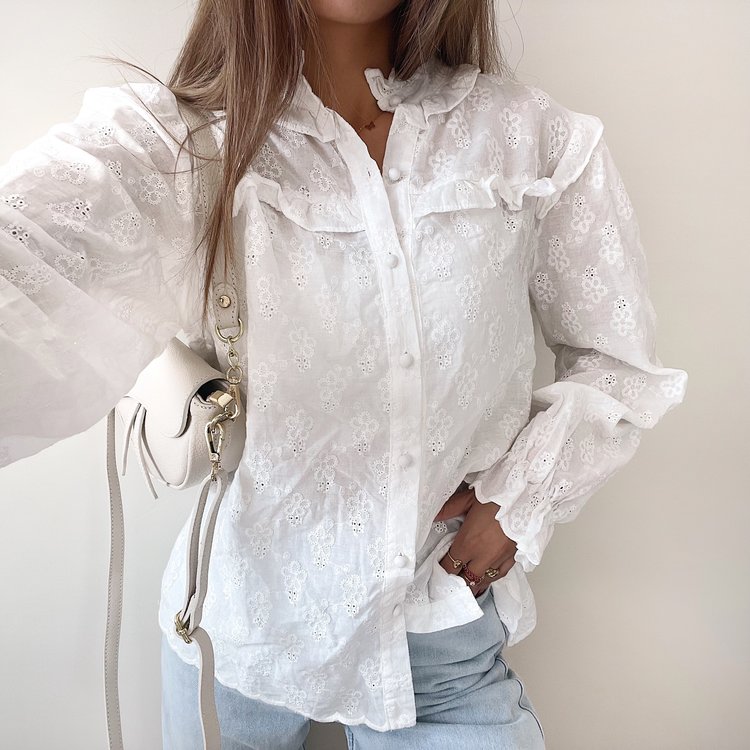 Ayaka Embroidered Blouse / White