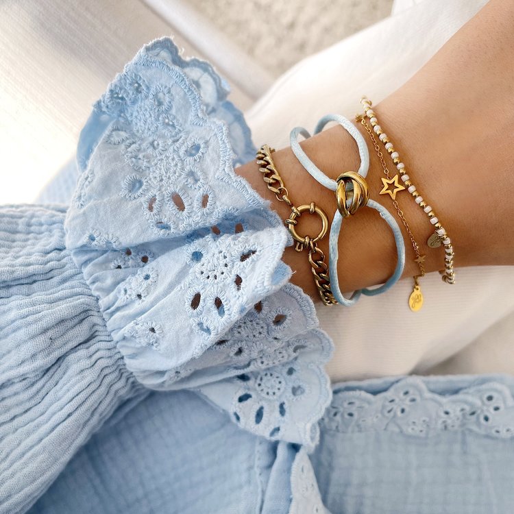Gold Knot Satin Bracelet / Blue