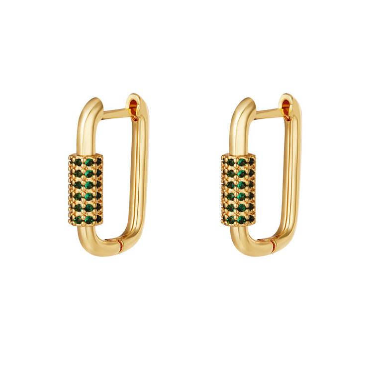 Gold Elegant Zircon Earrings / Green