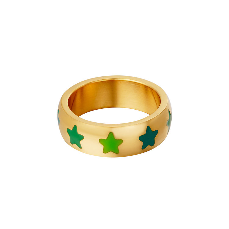 Gold Colorful Stars Ring / Green
