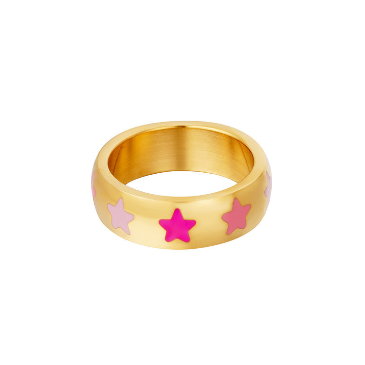 Gold Colorful Stars Ring / Pink