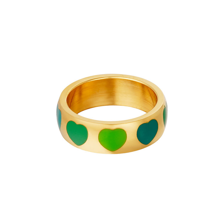 Gold Colorful Hearts Ring / Green